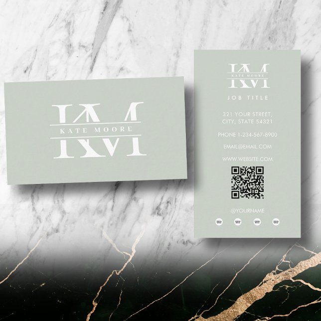 Modern Monogram Initials Professional Sage Green Business Card (Modern Monogram Initials Professional Sage Green Business Card)