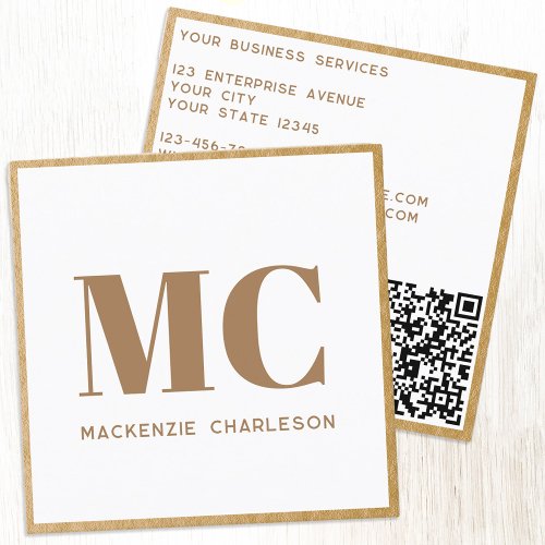 Modern Monogram Initials QR Code Gold Frame Square Business Card