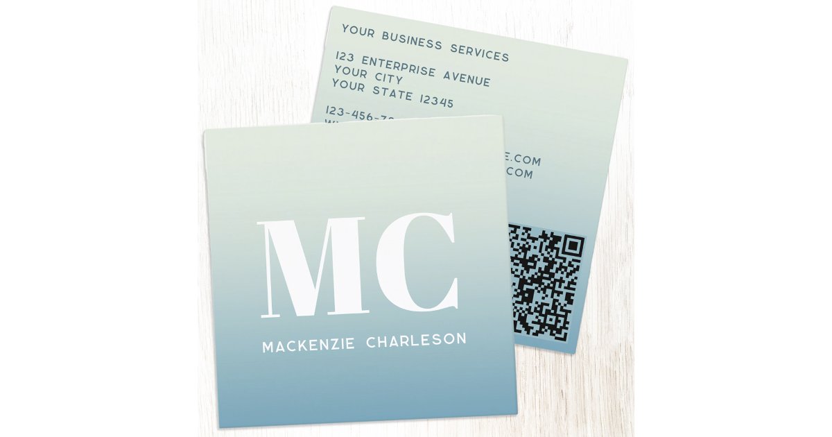 Modern Monogram Initials QR Code Teal Gradient Square Business Card ...