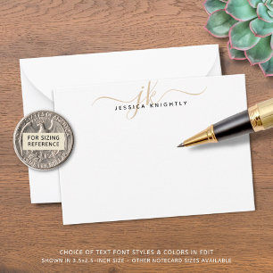 Modern Monogram Initials Script Chic Gold Minimal Note Card