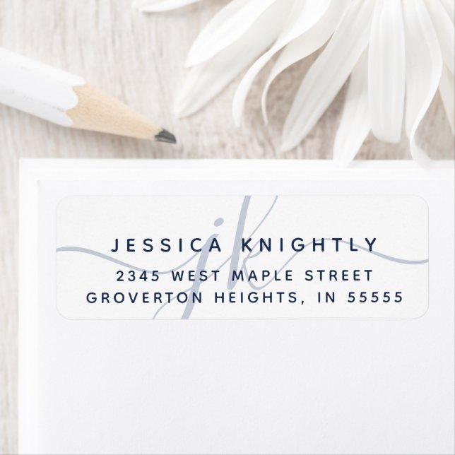 Modern Monogram Initials Script Navy Blue Minimal Label (Insitu)