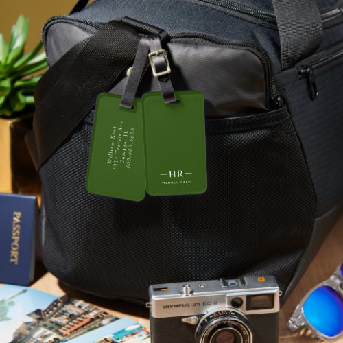 Modern Monogram Initials Simple Forest Green Luggage Tag
