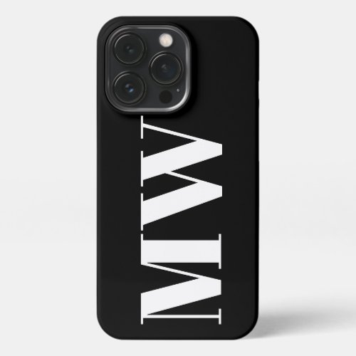 Modern monogram initials simple plain black white iPhone 13 pro case