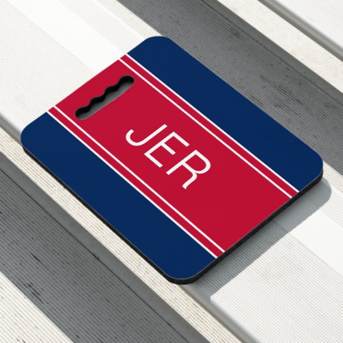 Modern Monogram Initials Sports Blue Red Bleacher Seat Cushion