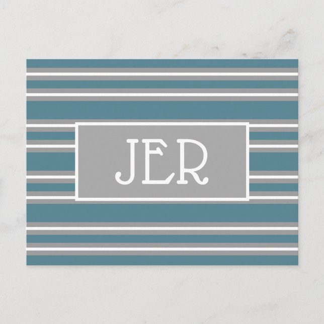 Modern Monogram Initials Template Turquoise Gray Postcard (Front)
