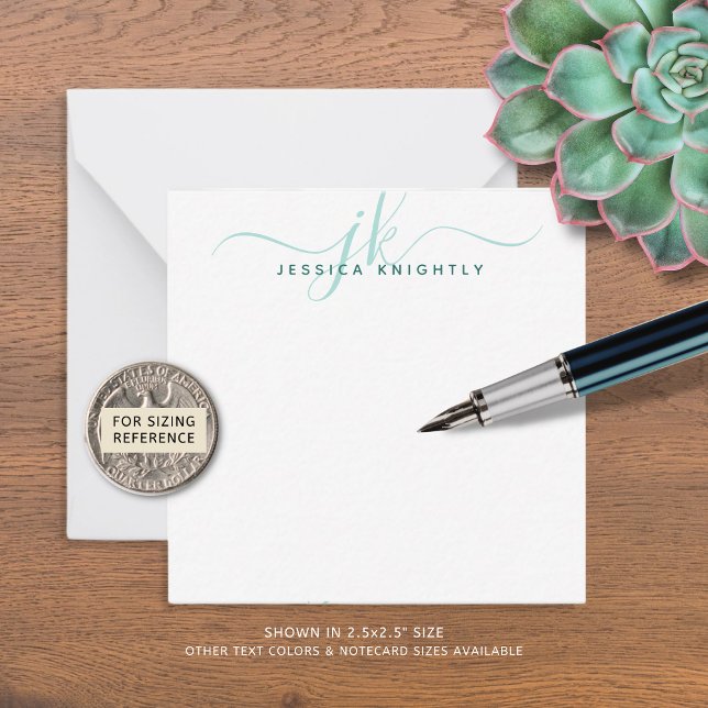 Modern Monogram Initials Turquoise Script Minimal Note Card (Creator Uploaded)