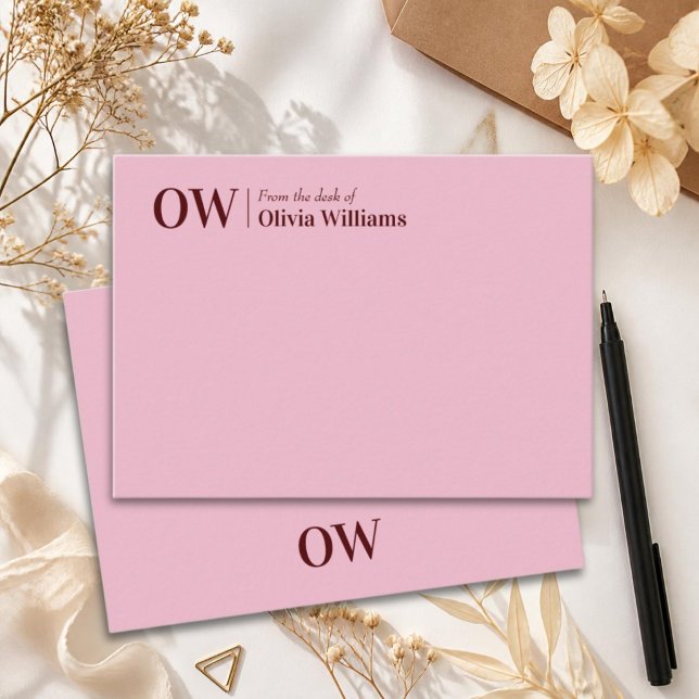 Modern monogram initials typography pink note card (Creator Uploaded)