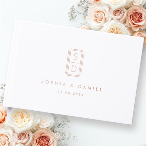 Modern monogram initials wedding white real foil foil guest book 