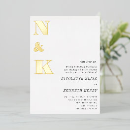 Modern Monogram Initials White Bold Wedding Gold Foil Invitation