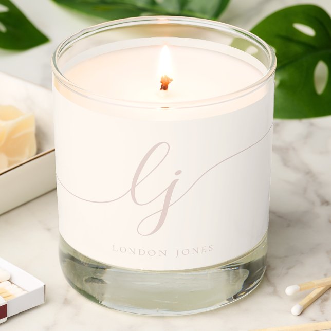 Modern Monogram Ivory Pink Script Calligraphy Name Scented Candle (Creator Uploaded)