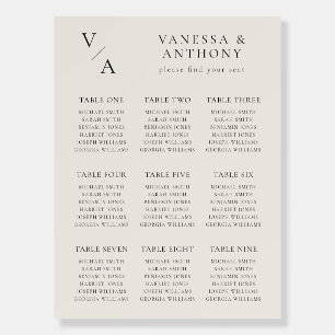 Modern Monogram Ivory Wedding Seating Chart Foam Board