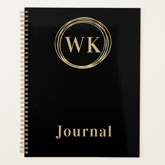 Modern Monogram Journal Black Gold Planner (Front)