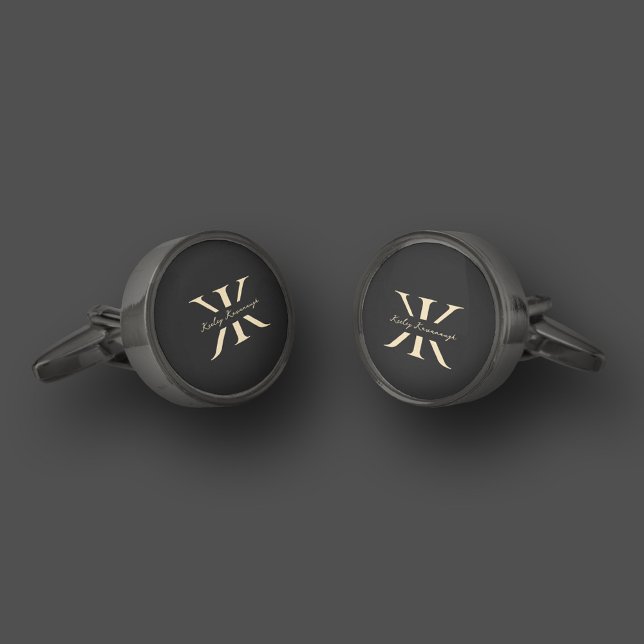 Modern Monogram K Bestman Groomsmen Black Gold Cufflinks (Modern Monogram K Bestman Groomsmen Black Gold Cufflinks
)