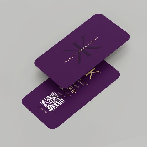Modern Monogram K Dark Purple Gold Professional Business Card