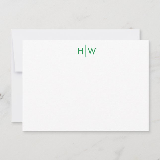 Modern Monogram Kelly Green Flat Note Card (Front)