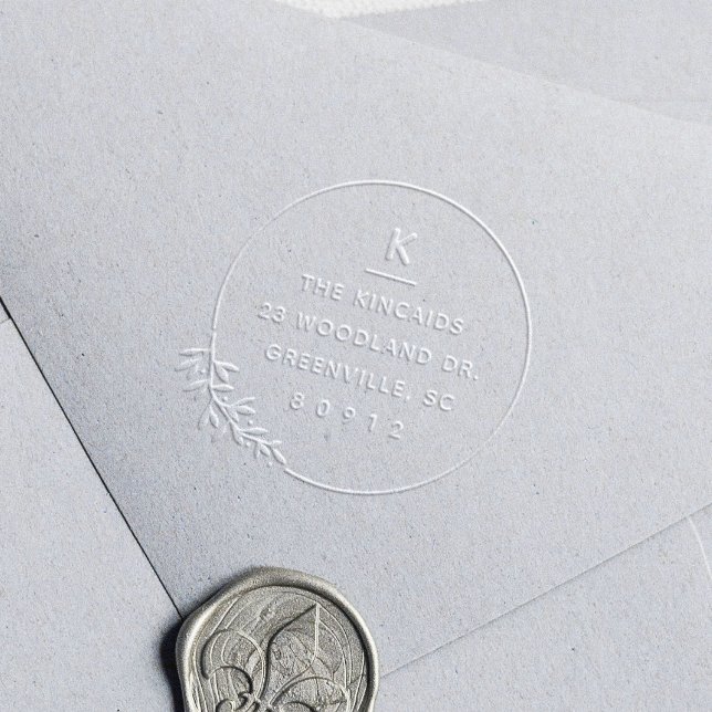 Modern Monogram Laurel Branch Return Address Embosser (Modern Monogram Minimal Greenery Leaves Return Address Embosser.)