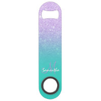 Modern monogram lavender glitter ombre turquoise bar key