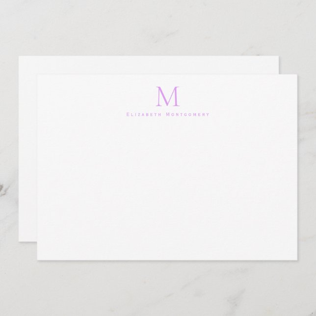 Modern Monogram Lavender Purple Correspondence     Note Card (Front/Back)