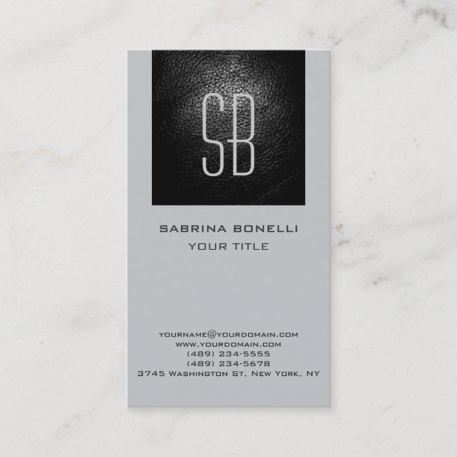 Modern Monogram Leather Stripe Business Card (Front)