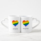 Modern Monogram LGBT Rainbow Gay Newlyweds Wedding Coffee Mug Set (Back Nesting)