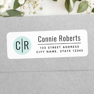 Modern monogram light aqua blue return address label