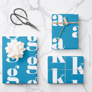Modern monogram light blue white custom initial wrapping paper sheets