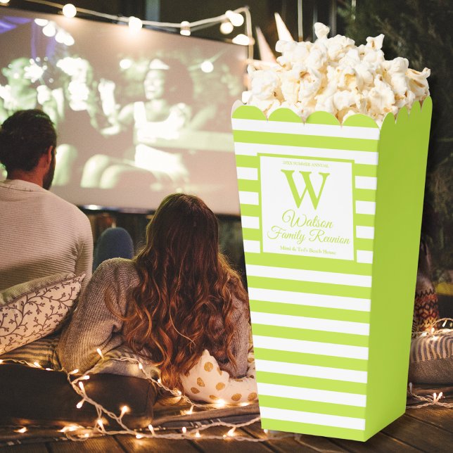 Modern Monogram Light Green Stripes Family Reunion Favor Boxes (Creator Uploaded)