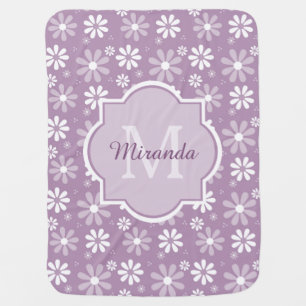 Modern Monogram Light Purple Daisies and Name Receiving Blanket