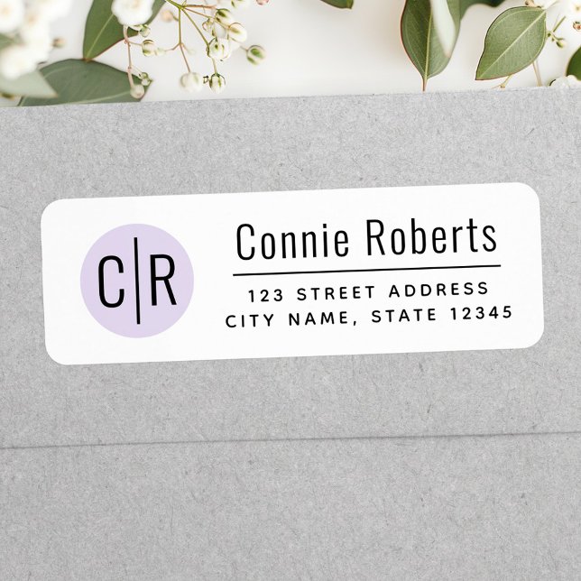 Modern monogram light purple return address label (Modern monogram light purple return address label)