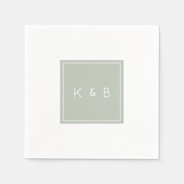 Modern Monogram Light Sage Cocktail  Napkins (Front)
