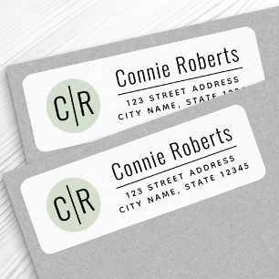 Modern monogram light sage green return address label