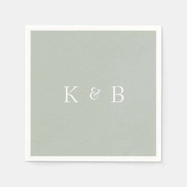 Modern Monogram Light Sage II Cocktail  Napkins (Front)