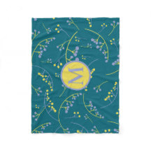Modern monogram lilac yellow berry pattern