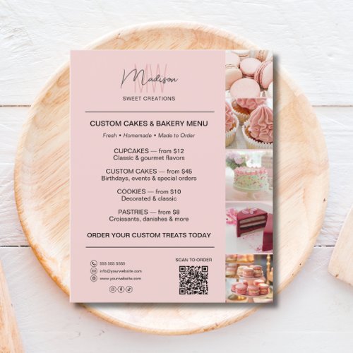 Modern Monogram Logo Bakery Menu QR Code Flyer