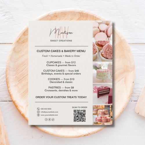 Modern Monogram Logo Bakery Menu QR Flyer