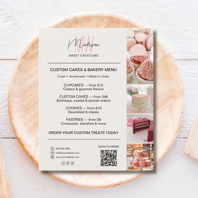 Modern Monogram Logo Bakery Menu QR Flyer (Modern Monogram Logo Bakery Menu QR Flyer)