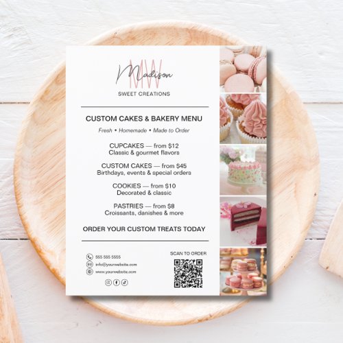 Modern Monogram Logo Bakery Menu QR White Flyer