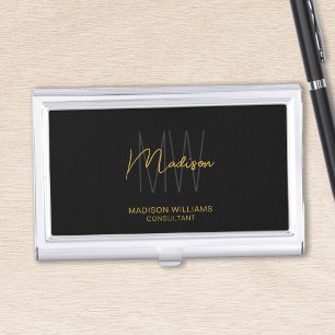 Modern Monogram Logo Black Gold Consultant Business Card Case