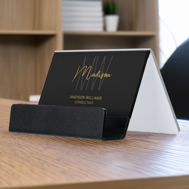 Modern Monogram Logo Black Gold Consultant Desk Business Card Holder (Modern Monogram Logo Black Gold Consultant Desk Business Card Holder)