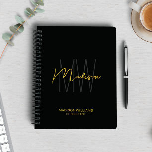 Modern Monogram Logo Black Gold Consultant Notebook