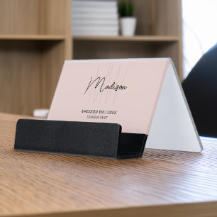 Modern Monogram Logo Blush Pink Consultant Desk Business Card Holder