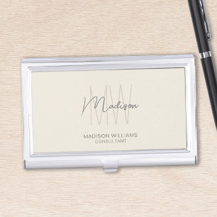 Modern Monogram Logo Cream Tan Consultant Business Card Case