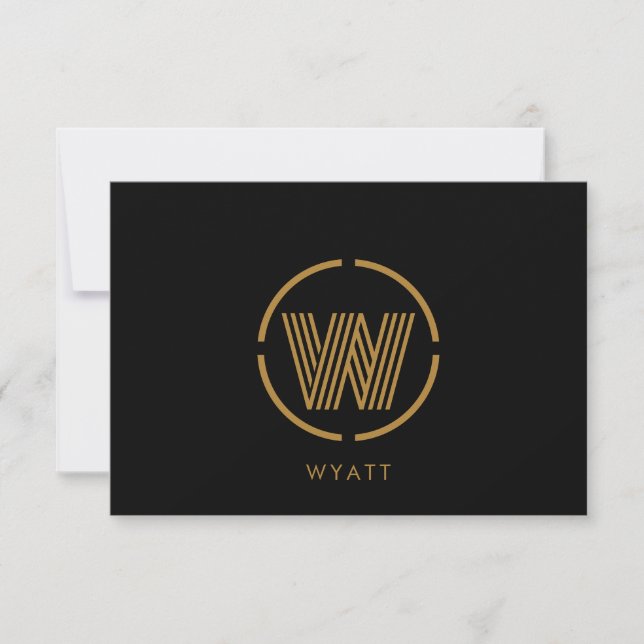 Modern Monogram Logo Gold Black Flat Note Card (Front)
