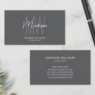 Modern Monogram Logo Gray Consultant Business Card