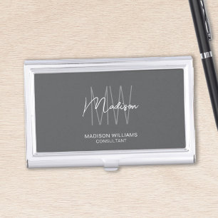 Modern Monogram Logo Gray Consultant Business Card Case