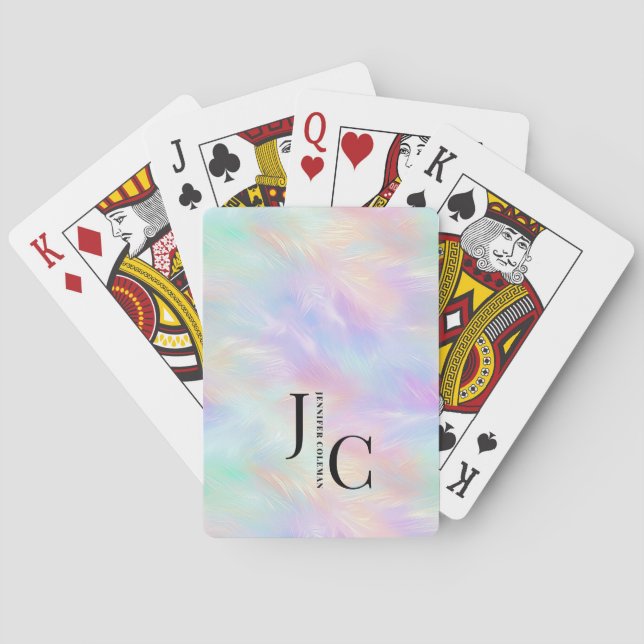 Modern Monogram Logo Iridescent Opal Stylish Poker Cards (Back)