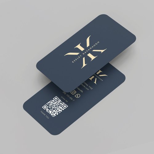 Modern Monogram Logo K Dark Blue Gold Professional Business Card