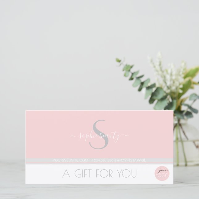 Modern Monogram Logo Pink Salon Gift Certificate (Standing Front)