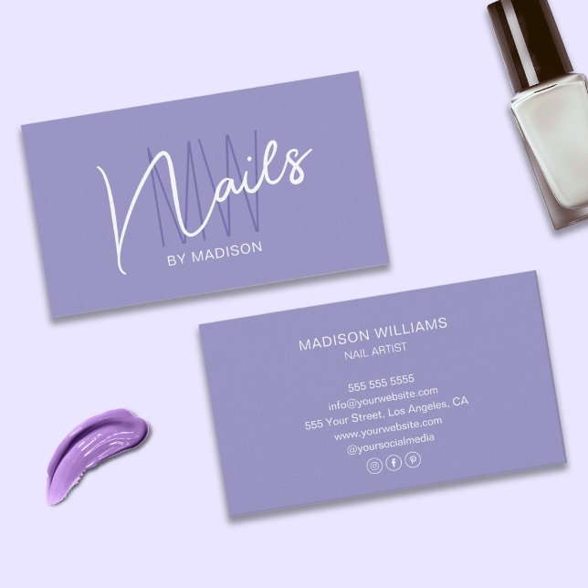 Modern Monogram Logo Purple Nail Artist Business Card (Modern Monogram Logo Purple Nail Artist Business Card)