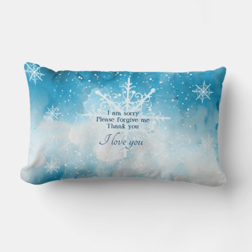 Modern Monogram Love Snowflakes Ice Blue Lumbar Pillow